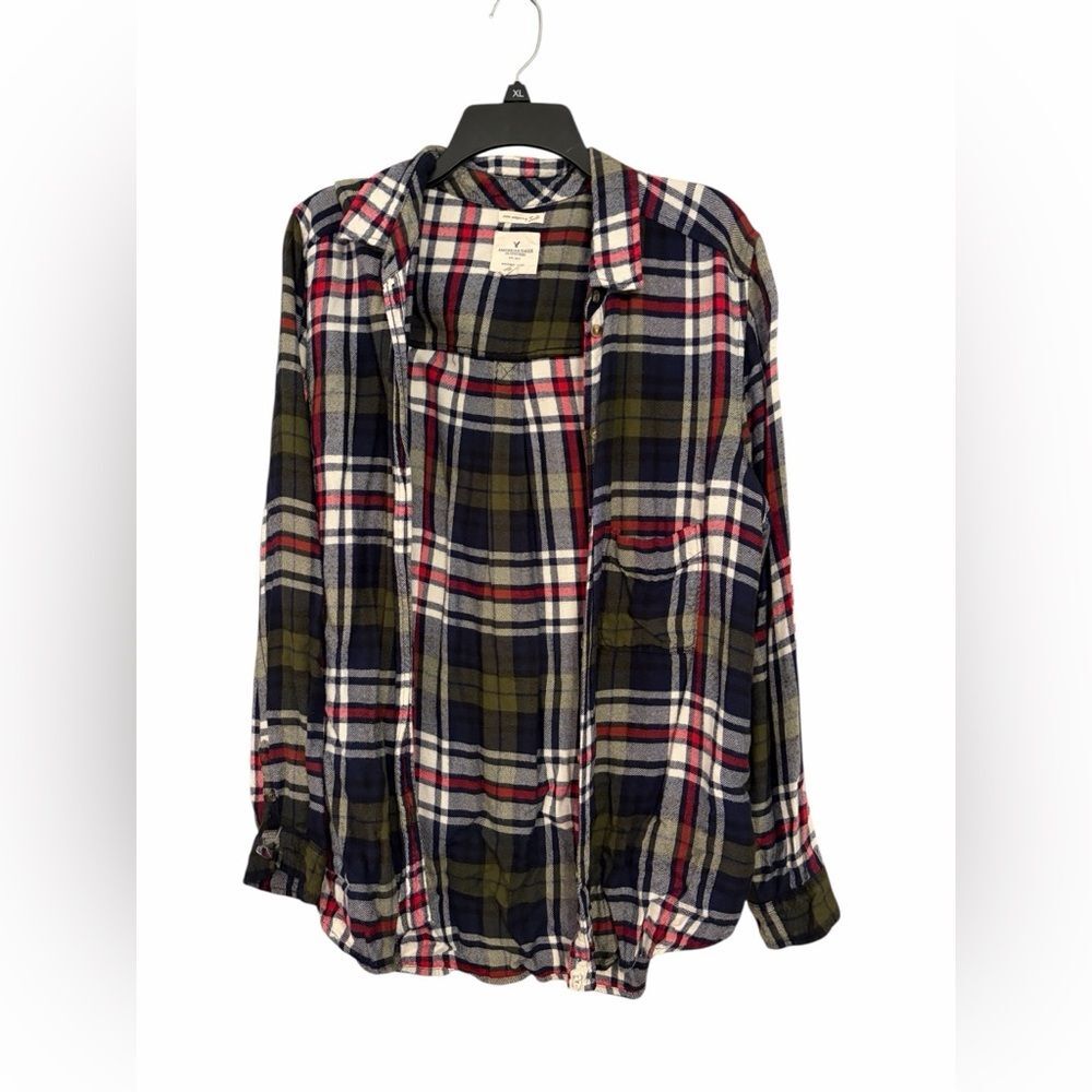 American Eagle Shirt Womens Plaid Long Sleeve Amazingly Soft Button Up Size XL